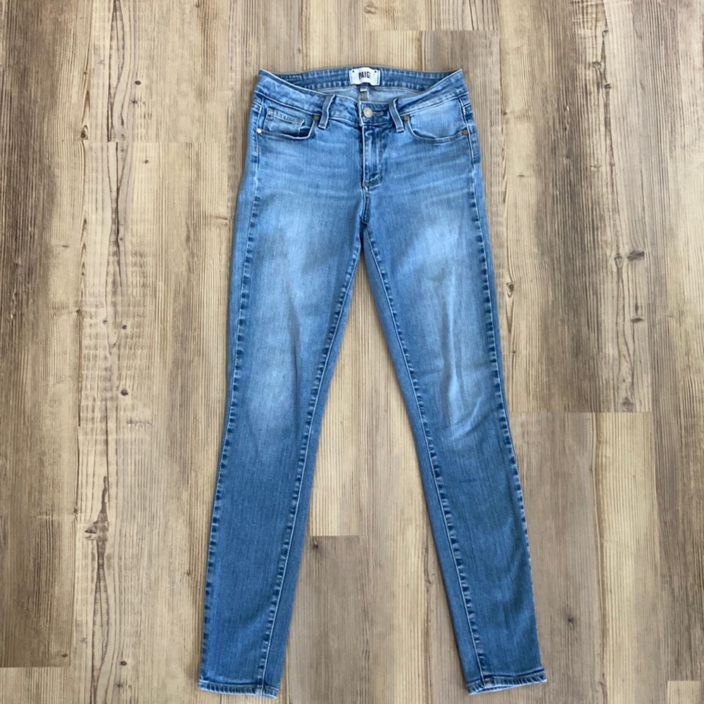 Paige Nico Verdugo Ultra Skinny Jeans Mid Rise Whisker Denim Light Wash size 27